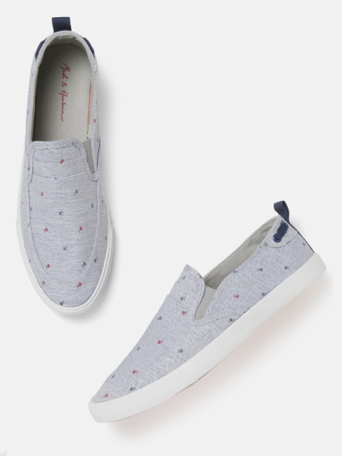 

Mast & Harbour Men Blue Printed Slip-On Sneakers