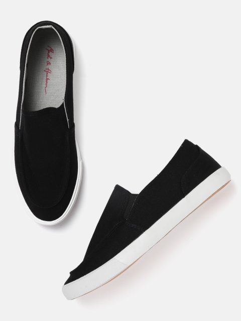 

Mast & Harbour Men Black Solid Slip-On Sneakers