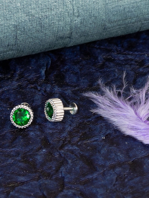 

Unniyarcha Jewellery Silver-Plated Sterling Silver Green Circular Studs