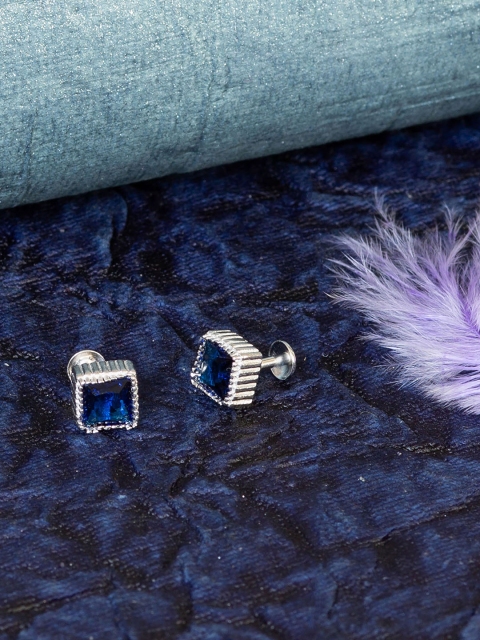 

Unniyarcha Jewellery Silver-Plated Sterling Silver Blue Square Studs