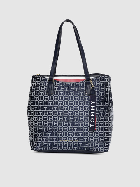 

Tommy Hilfiger Navy Blue & Off-White Textured Handheld Bag