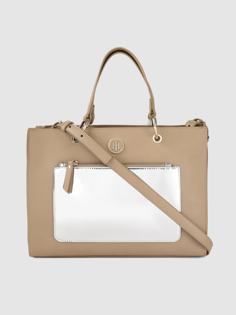 

Tommy Hilfiger Khaki & Silver-Toned Solid Handheld Bag