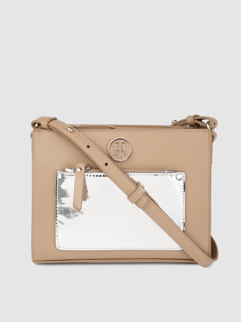 

Tommy Hilfiger Beige & Silver-Toned Colourblocked Sling Bag