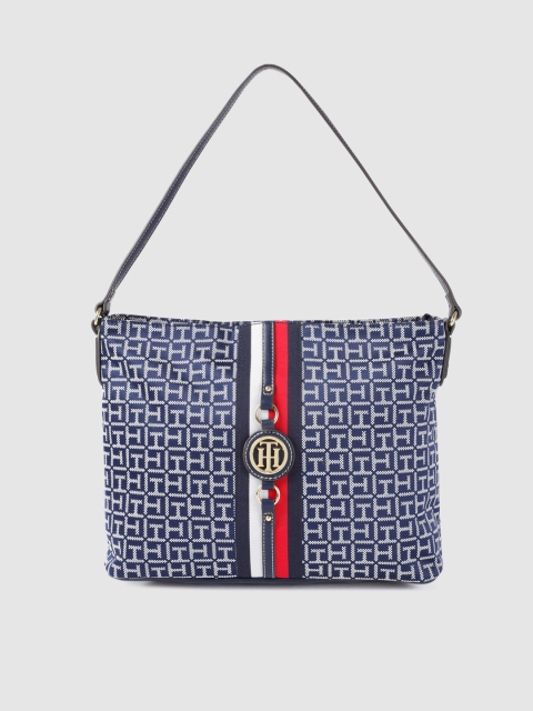 

Tommy Hilfiger Navy Blue & White Printed Hobo Bag