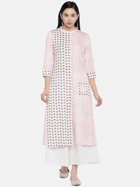 

Vbuyz Women Pink & Grey Printed Straight Kurta