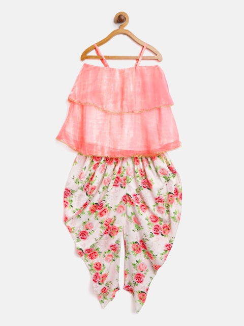 

Nauti Nati Girls Coral Pink & Off-White Dyed Top with Dhoti Pants
