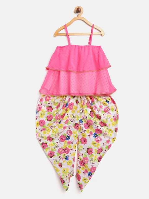 

Nauti Nati Girls Pink & White Self-Design Top with Dhoti Pants