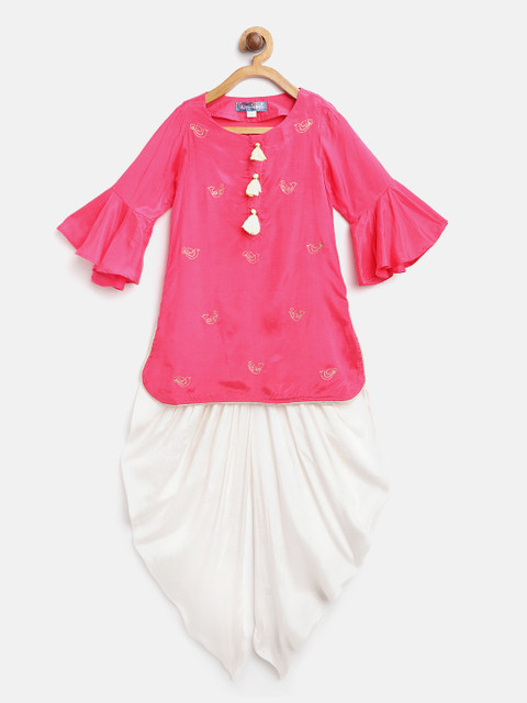 

Nauti Nati Girls Pink & White Embroidered Kurti with Dhoti Pants