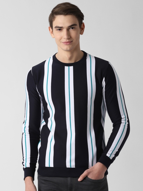 

Peter England Casuals Men Navy Blue & White Striped Sweatshirt