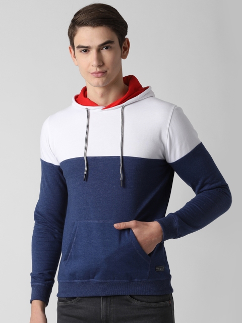 

Peter England Casuals Men Navy Blue & White Colourblocked Hooded Sweatshirt