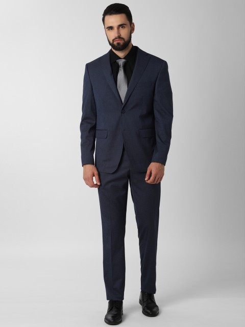 

Peter England Men Navy Blue Checked Single-Breasted Slim Fit Formal Suit
