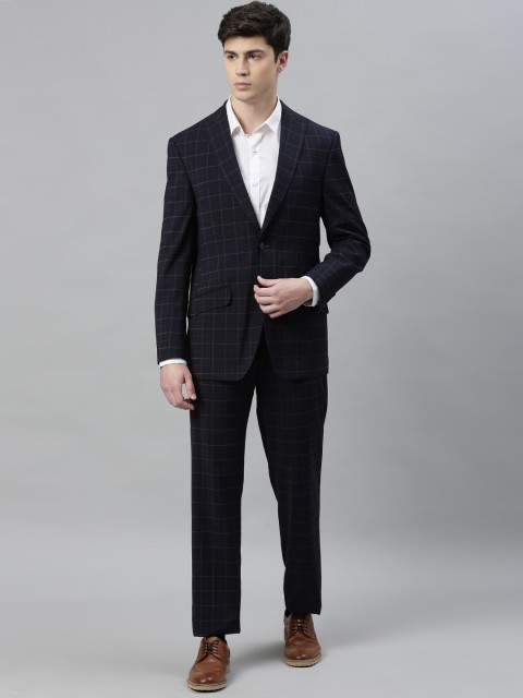 

Peter England Men Navy Blue & White Checked Tailored Fit Single-Breasted Formal Suit