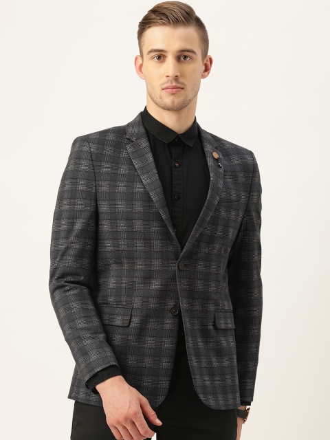 

Peter England Men Grey & Black Checked Neo Slim Fit Single-Breasted Formal Blazer