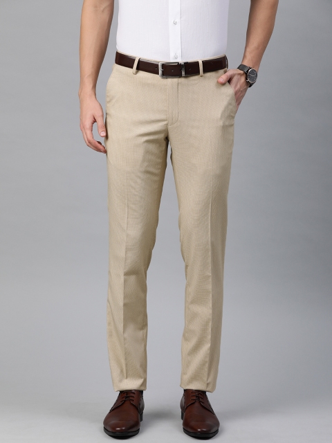 

Peter England Men Beige Neo Slim Fit Self Checked Formal Trousers