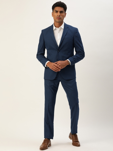 

Peter England Men Navy Blue & Black Neo Slim Fit Checked Single-Breasted Formal Suit