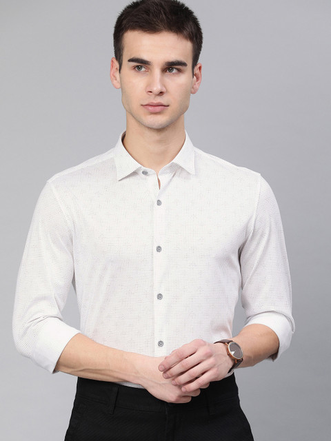 

Peter England Casuals Men White & Grey Super Slim Fit Printed Smart Casual Shirt