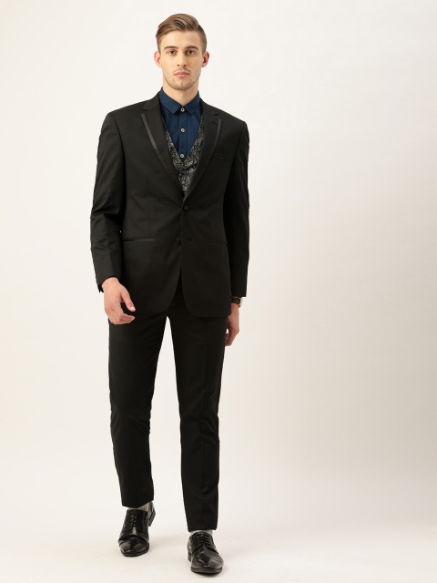 

Peter England Men Black Self-Checked Tailored Fit Single Breasted Party Suit