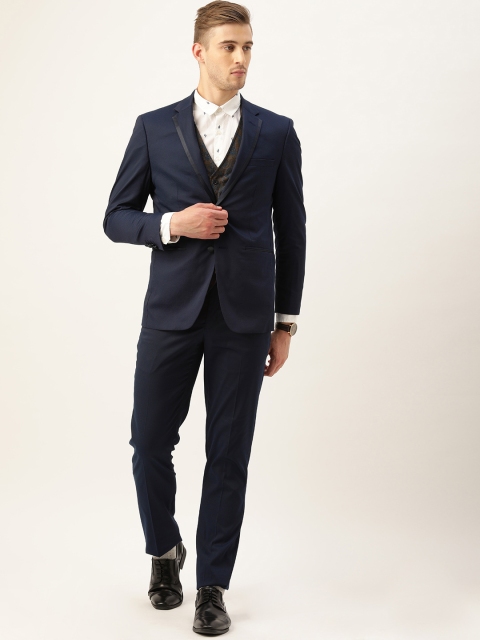 

Peter England Men Navy Blue Self-Design Neo-Slim Fit Single-Breasted Party Suit