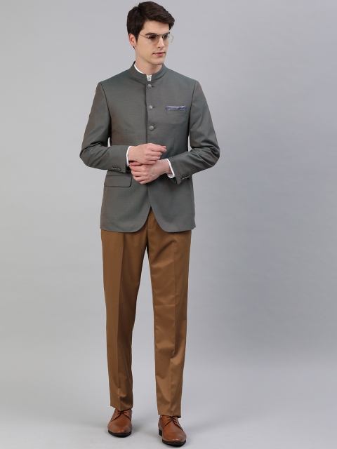 

Peter England Teal Green & Khaki Woven Design Tailored Fit Single-Breasted Bandhgala Suit