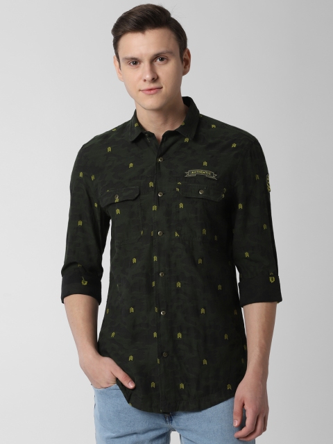 

Peter England Casuals Men Olive Green Slim Fit Printed Casual Shirt
