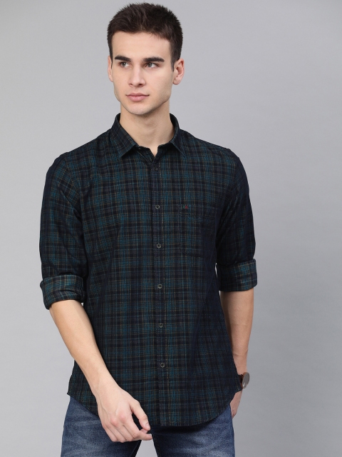 

Peter England Casuals Men Navy Blue & Khaki Slim Fit Checked Casual Shirt