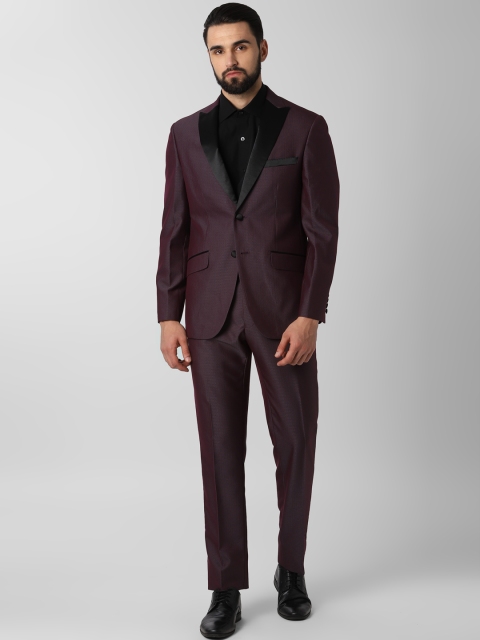 

Peter England Men Maroon Self-Design Single-Breasted Slim Fit Formal Suit