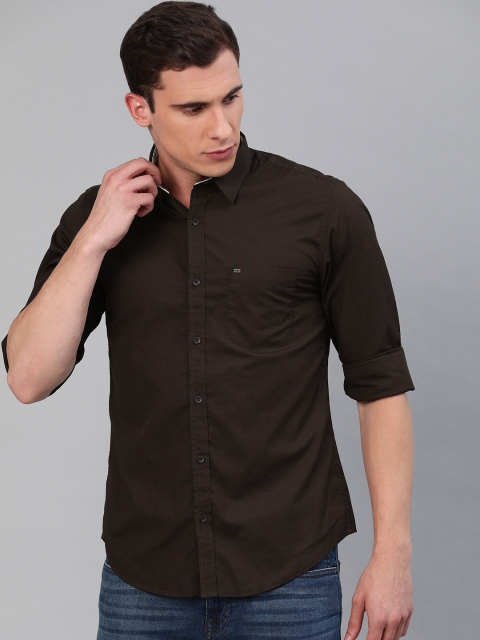 

Peter England Casuals Men Coffee Brown Self Design Slim Fit Casual Shirt