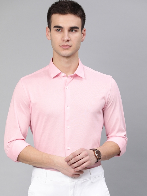 

Peter England Casuals Men Pink Super Slim Fit Self Design Knitted Smart Casual Shirt
