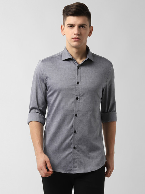

Peter England Casuals Men Grey Self Design Slim Fit Casual Shirt