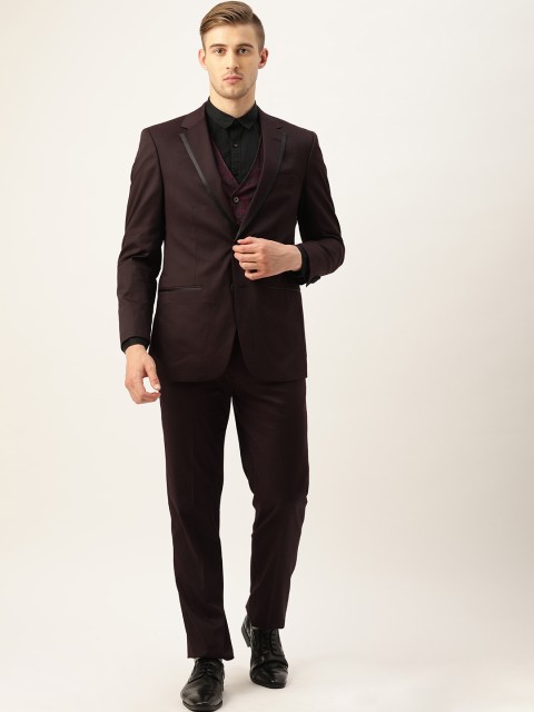 

Peter England Men Burgundy Self-Checked Tailored Fit Single Breasted Party Suit