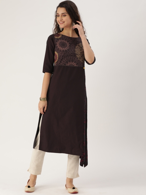 

ETIQUETTE Women Coffee Brown & Maroon Printed A-Line Kurta
