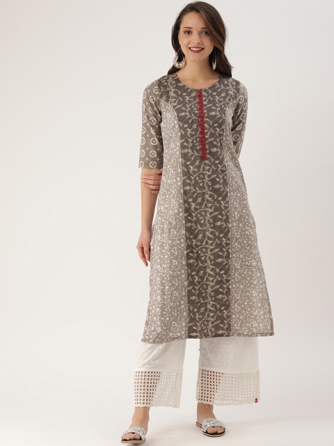 

ETIQUETTE Women Grey Printed A-Line Kurta