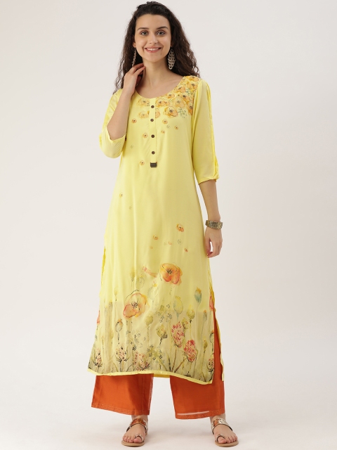 

ETIQUETTE Women Yellow Printed Layered Straight Kurta