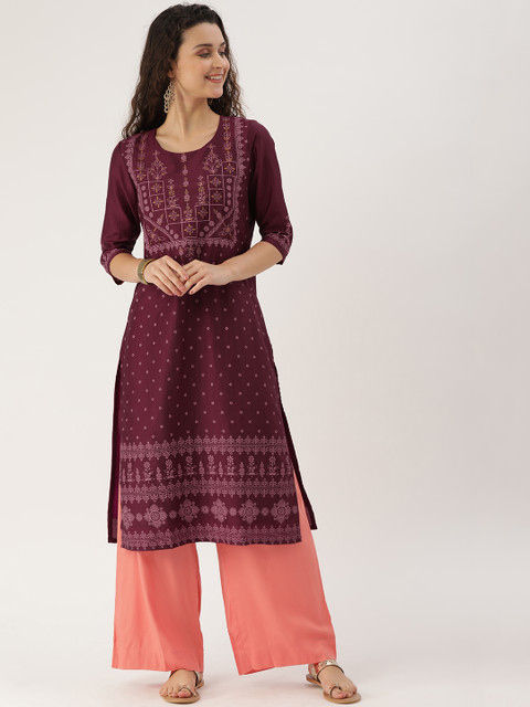 

ETIQUETTE Women Purple Printed A-Line Kurta