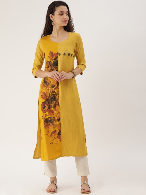 

ETIQUETTE Women Mustard Yellow Printed Straight Kurta