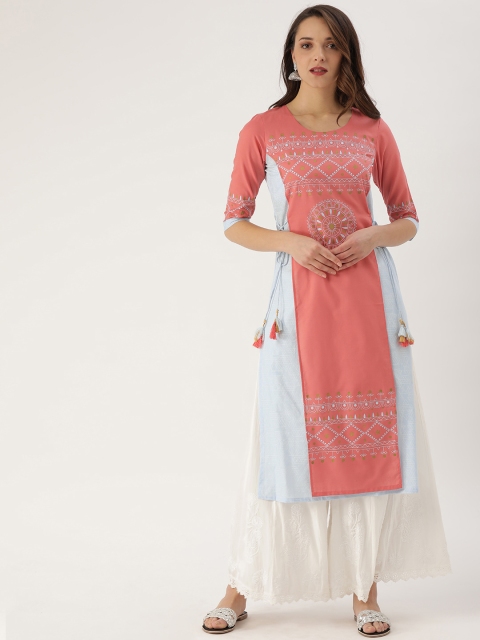 

ETIQUETTE Women Blue & Pink Printed Layered Straight Kurta
