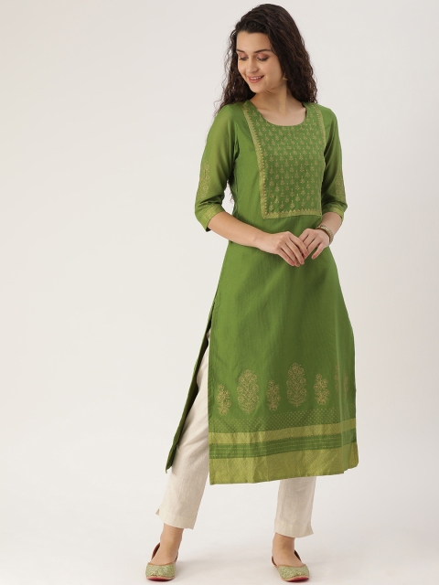 

ETIQUETTE Women Green Yoke Design Straight Kurta