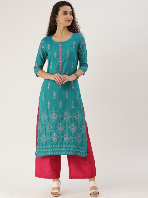 

ETIQUETTE Women Teal Green Printed Straight Kurta