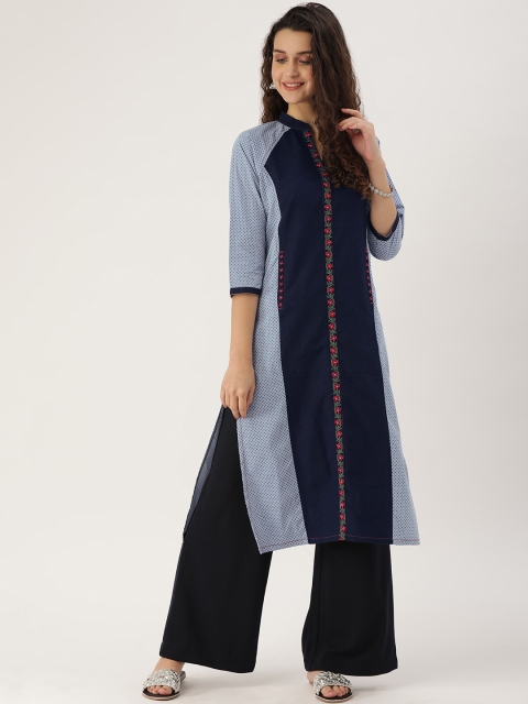 

ETIQUETTE Women Blue Printed Straight Kurta with Pockets