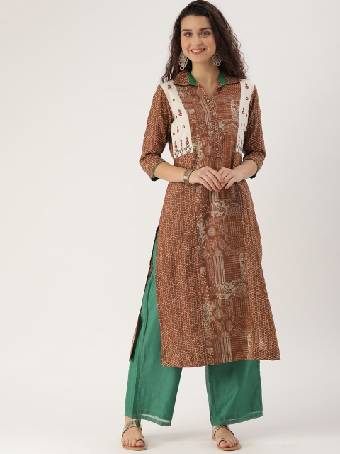 

ETIQUETTE Women Brown Printed A-Line Kurta