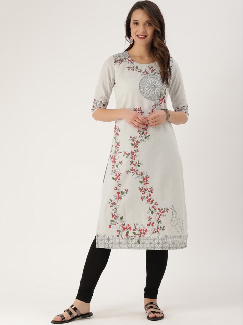 

ETIQUETTE Women Off-White Printed Straight Kurta with Lining