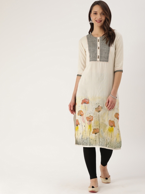 

ETIQUETTE Women Off-White Printed Straight Kurta