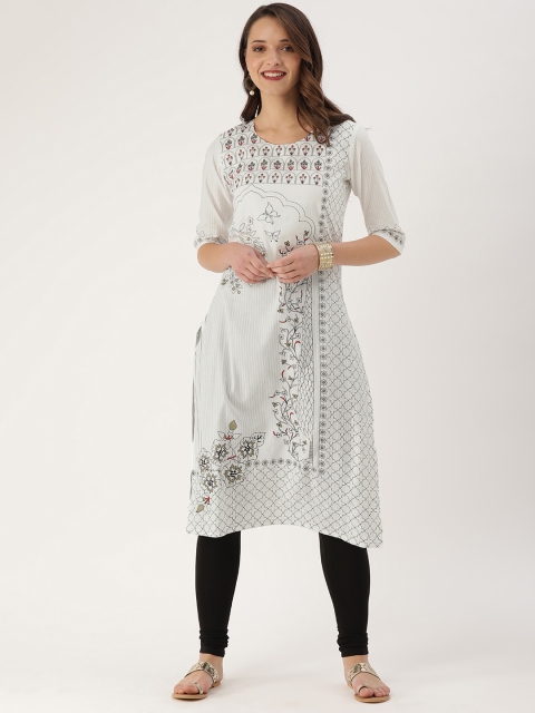 

ETIQUETTE Women White Printed Straight Kurta