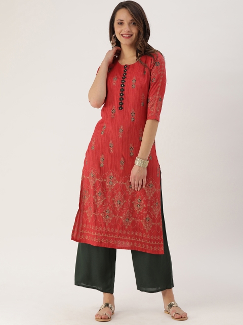 

ETIQUETTE Women Red Printed Straight Kurta