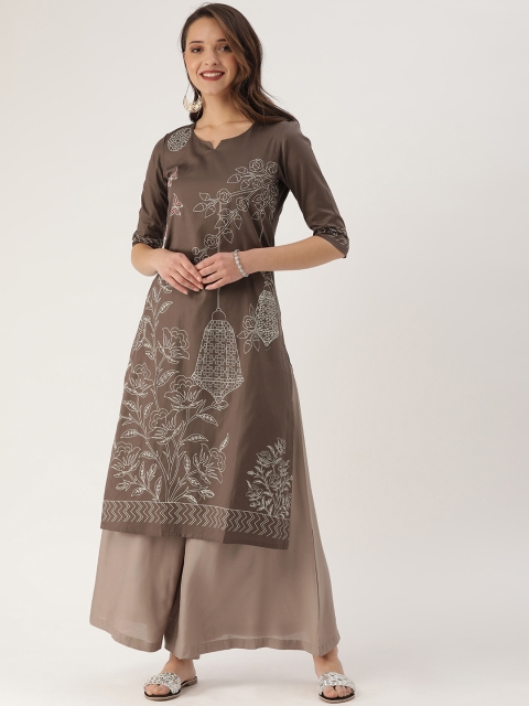 

ETIQUETTE Women Brown Printed A-Line Kurta