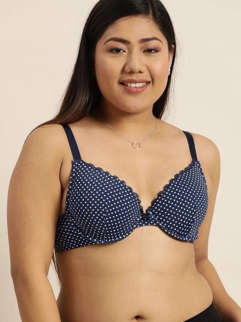 

Sztori Plus Size Navy Blue White Printed Underwired Lightly Padded Everyday Bra