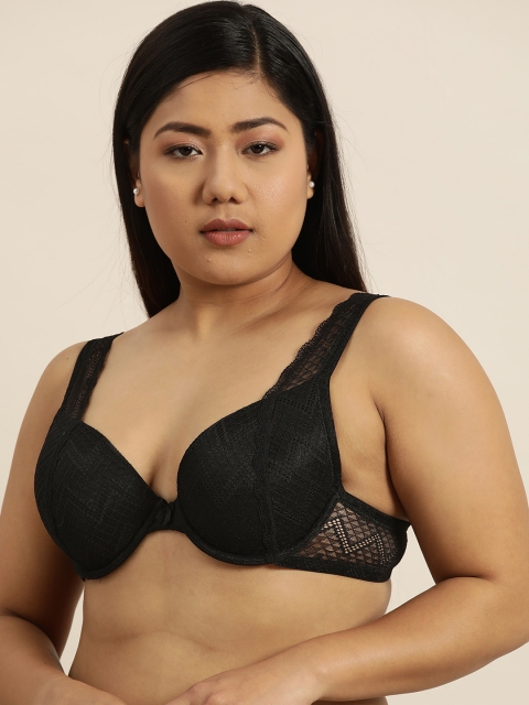 

Sztori Plus Size Black Self Design Underwired Lightly Padded Everyday Bra