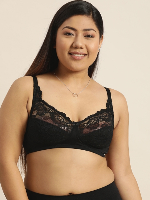 

Sztori Plus Size Black Self Design Non-Wired Non Padded Everyday Bra
