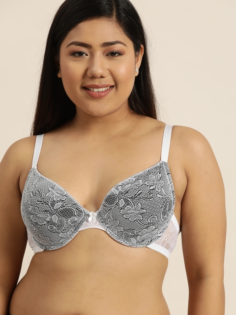 

Sztori Plus Size White Black Lace Underwired Lightly Padded Everyday Bra