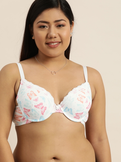 

Sztori Plus Size White Blue Printed Underwired Lightly Padded Everyday Bra